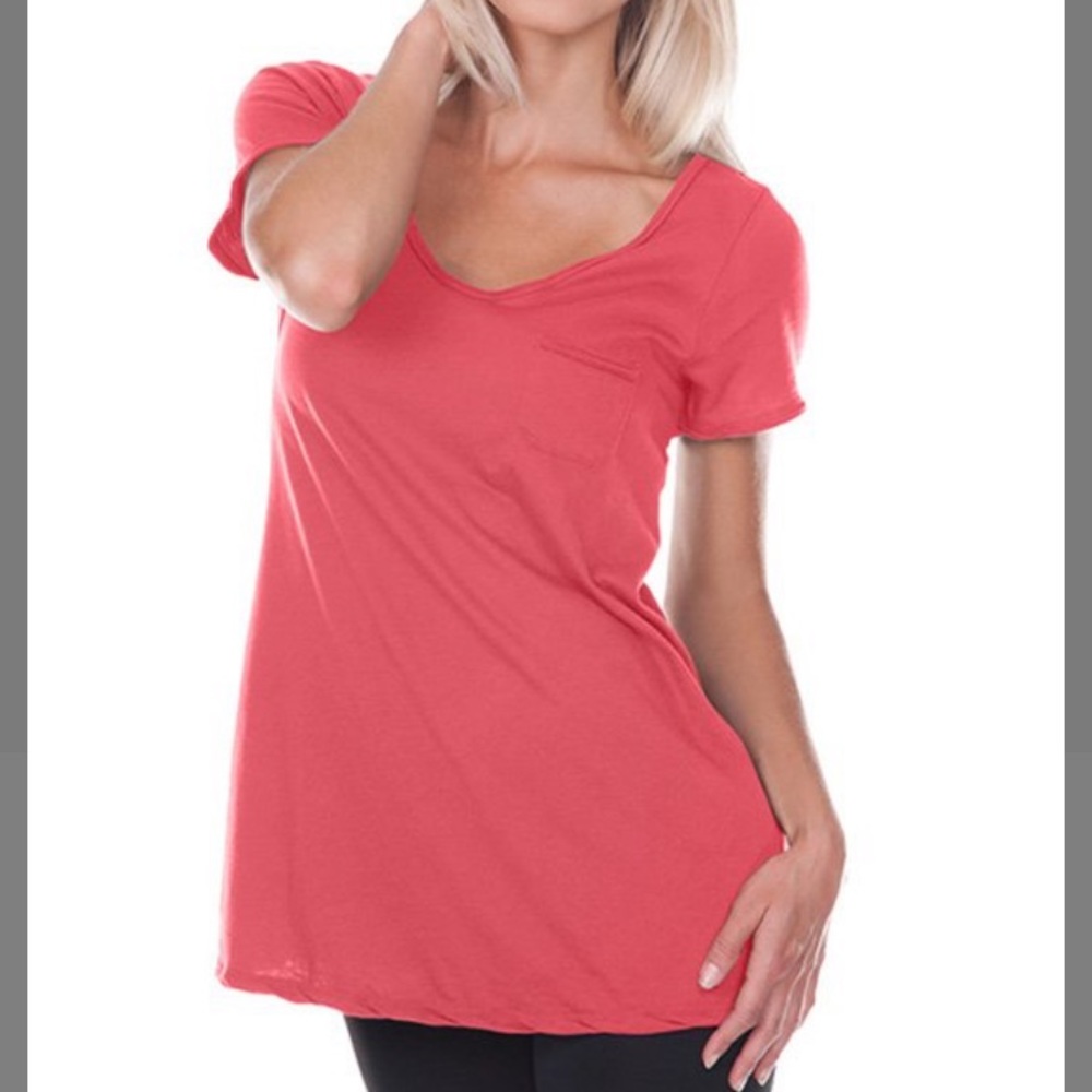 Watermelon Pocket SS Scoop Neck Top, M